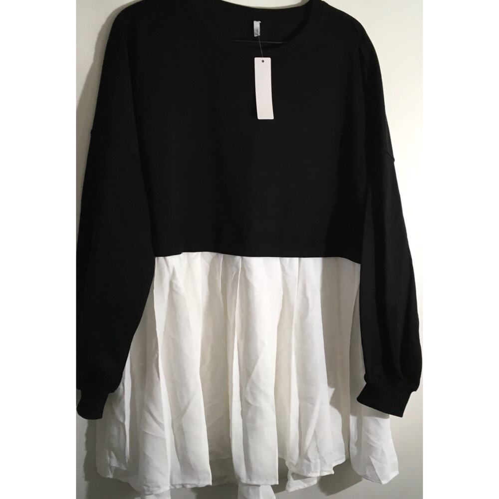 Dokuritu Women's Size Medium Black White Combo Tunic Layered Sweater Dress Top